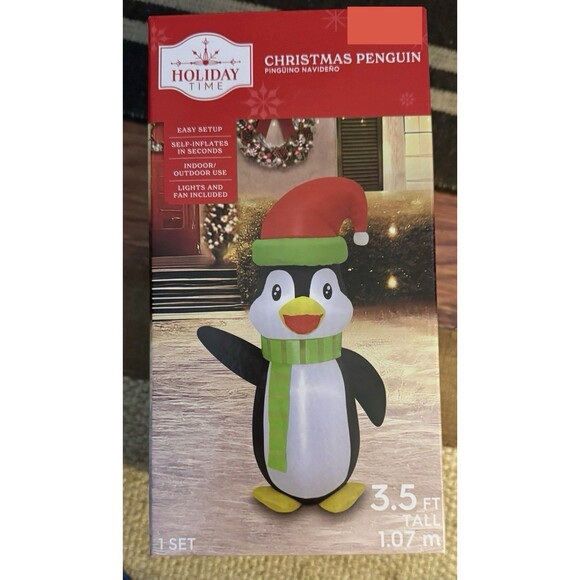 Holiday Time Christmas Penguin 3.5 ft Tall Scarf Hat Airblown Inflatable NEW - Picture 1 of 4